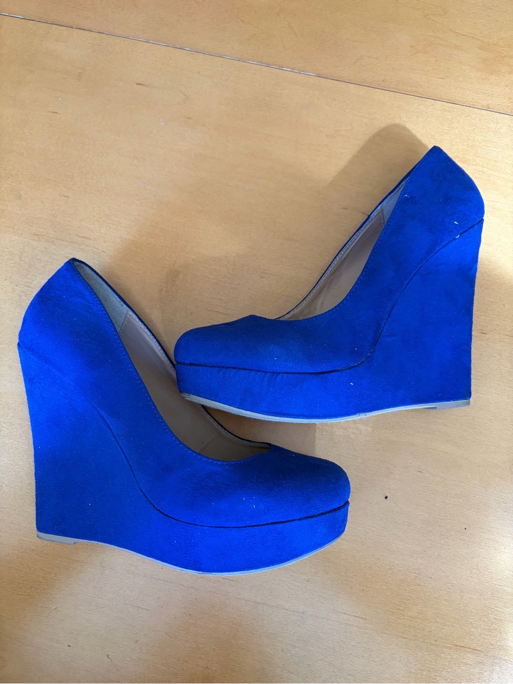 Delicious Royal Blue Suede Wedge Pumps
